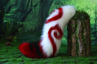 Stitching faux fur red white fox ears and tail curved wolf tail and ears cat tail and ears kitten ears and tail butt plug set anime cosplay role play
