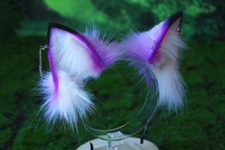 3 tailed kitsune tail and ear faux fur purple white 3 fox tail plug and ear kitten ear and tail butt plug set wolf ear and tail anime cosplay role play