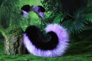 Faux fur shepherd dog tail and ear set Shiba Inu dog ear and tail anime cosplay black purple therian puppy ear and tail plug puppy girl kemonomimi