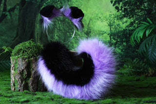 Faux fur shepherd dog tail and ear set Shiba Inu dog ear and tail anime cosplay black purple therian puppy ear and tail plug puppy girl kemonomimi