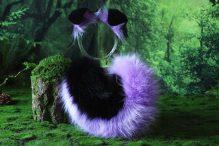Faux fur shepherd dog tail and ear set Shiba Inu dog ear and tail anime cosplay black purple therian puppy ear and tail plug puppy girl kemonomimi