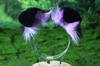 Faux fur shepherd dog tail and ear set Shiba Inu dog ear and tail anime cosplay black purple therian puppy ear and tail plug puppy girl kemonomimi