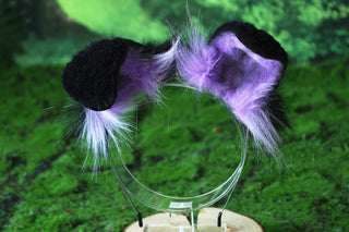 Faux fur shepherd dog tail and ear set Shiba Inu dog ear and tail anime cosplay black purple therian puppy ear and tail plug puppy girl kemonomimi