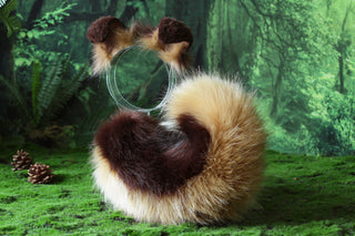 Faux fur shepherd dog tail and ear set brown Shiba Inu dog ear and tail anime cosplay therian puppy ear and tail plug puppy girl kemonomimi