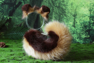 Faux fur shepherd dog tail and ear set brown Shiba Inu dog ear and tail anime cosplay therian puppy ear and tail plug puppy girl kemonomimi