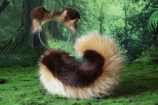 Faux fur shepherd dog tail and ear set brown Shiba Inu dog ear and tail anime cosplay therian puppy ear and tail plug puppy girl kemonomimi