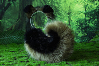 Faux fur shepherd dog tail and ear set black green Shiba Inu dog ear and tail anime cosplay therian puppy ear and tail puppy girl kemonomimi