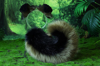 Faux fur shepherd dog tail and ear set black green Shiba Inu dog ear and tail anime cosplay therian puppy ear and tail puppy girl kemonomimi