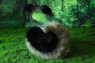 Faux fur shepherd dog tail and ear set black green Shiba Inu dog ear and tail anime cosplay therian puppy ear and tail puppy girl kemonomimi