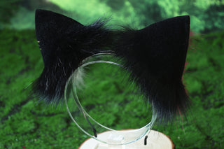 Realistic faux fur fox tail and ear set neon pink black splicing wolf ear and tail anime cosplay therian cat ear and tail kitten kemonomimi