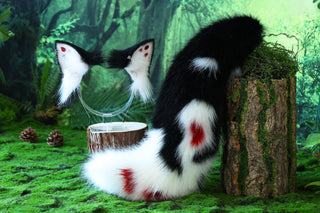 Realistic faux fur fox tail and ear set neon black splicing wolf ear and tail anime cosplay therian cat ear and tail kitten kemonomimi furry