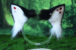 Realistic faux fur fox tail and ear set neon black splicing wolf ear and tail anime cosplay therian cat ear and tail kitten kemonomimi furry