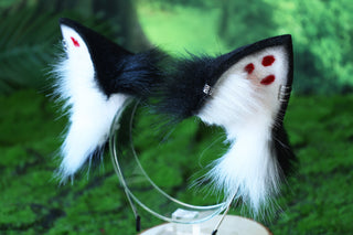 Realistic faux fur fox tail and ear set neon black splicing wolf ear and tail anime cosplay therian cat ear and tail kitten kemonomimi furry