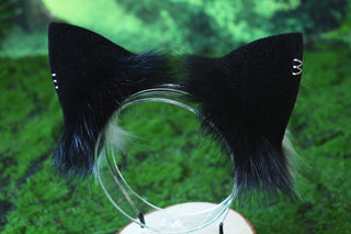 Realistic faux fur fox tail and ear set neon black splicing wolf ear and tail anime cosplay therian cat ear and tail kitten kemonomimi furry