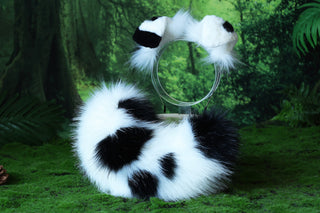 Faux fur shepherd dog tail and ear set Shiba Inu dog ear and tail plug anime cosplay black spots therian puppy ear tail dalmatian kemonomimi