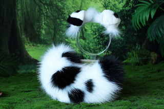 Faux fur shepherd dog tail and ear set Shiba Inu dog ear and tail plug anime cosplay black spots therian puppy ear tail dalmatian kemonomimi