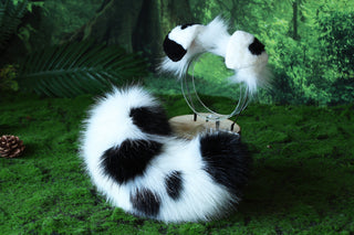 Faux fur shepherd dog tail and ear set Shiba Inu dog ear and tail plug anime cosplay black spots therian puppy ear tail dalmatian kemonomimi