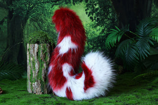 Red white faux fur shepherd dog tail and ear set Shiba Inu dog ear and tail anime cosplay therian puppy ear and tail puppy girl kemonomimi