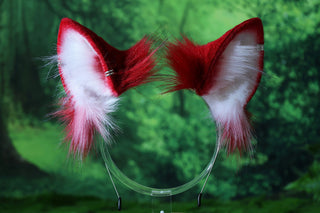Red white faux fur shepherd dog tail and ear set Shiba Inu dog ear and tail anime cosplay therian puppy ear and tail puppy girl kemonomimi