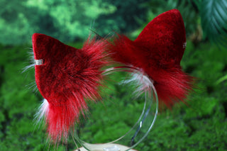 Red white faux fur shepherd dog tail and ear set Shiba Inu dog ear and tail anime cosplay therian puppy ear and tail puppy girl kemonomimi