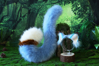 Realistic faux fur cat ears and tail blue kitten ears and tail butt plug kittenplay anime cosplay fox ears and tail therian wolf ear and tail kemonomimi