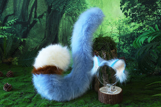 Realistic faux fur cat ears and tail blue kitten ears and tail butt plug kittenplay anime cosplay fox ears and tail therian wolf ear and tail kemonomimi