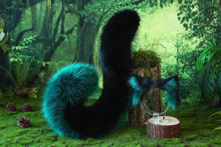 Realistic faux fur cat ears and tail black green kitten ears and tail butt plug kittenplay anime cosplay fox ears and tail therian wolf ear and tail kemonomimi