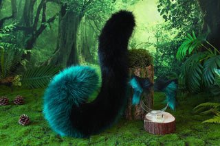 Realistic faux fur cat ears and tail black green kitten ears and tail butt plug kittenplay anime cosplay fox ears and tail therian wolf ear and tail kemonomimi