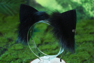 Realistic faux fur cat ears and tail black green kitten ears and tail butt plug kittenplay anime cosplay fox ears and tail therian wolf ear and tail kemonomimi