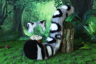 Gray faux fur snow leopard ear and tail set role play snow leopard cosplay ear and tail therian leopard kemonomimi christmas gift furry tail