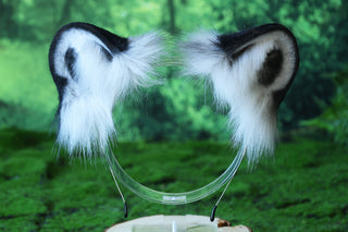 Gray faux fur snow leopard ear and tail set role play snow leopard cosplay ear and tail therian leopard kemonomimi christmas gift furry tail