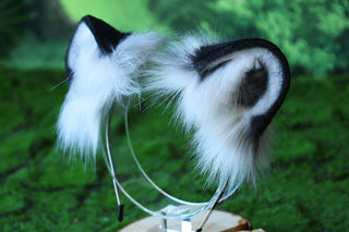 Gray faux fur snow leopard ear and tail set role play snow leopard cosplay ear and tail therian leopard kemonomimi christmas gift furry tail