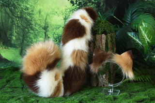Realistic faux fur cat tail and ear kemonomimi kitten ear and tail anime cosplay therian puppy ear and tail dog tail and ears furry kitty
