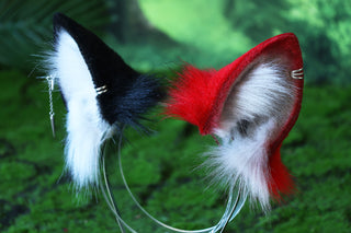 Red black faux fur shepherd dog tail and ear set Shiba Inu dog ear and tail butt plug anime cosplay therian puppy ear and tail puppy girl kemonomimi