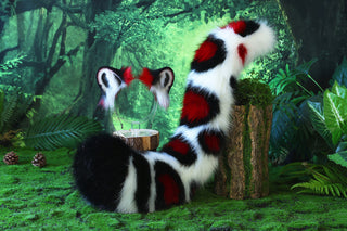 Faux fur snow leopard ear and tail set role play snow leopard cosplay ear and tail therian leopard kemonomimi christmas gift furry tail ear