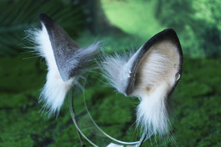 Faux fur tabby cat ears and tail butt plug gray black stripe kitten tail and ears lynx cat tail and ears therian anime cosplay tabby cat kemonomimi