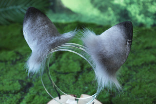 Faux fur tabby cat ears and tail butt plug gray black stripe kitten tail and ears lynx cat tail and ears therian anime cosplay tabby cat kemonomimi