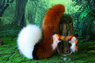 Realistic faux fur fox tail and ear set splicing wolf ear and tail anime cosplay therian cat ear and tail kitten kemonomimi halloween gifts