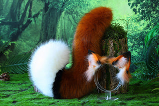 Realistic faux fur fox tail and ear set splicing wolf ear and tail anime cosplay therian cat ear and tail kitten kemonomimi halloween gifts
