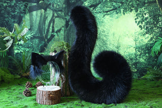 Realistic faux fur cat ears and tail black kitten ears and tail butt plug kittenplay anime cosplay fox ears and tail wolf ear and tail kemonomimi therian