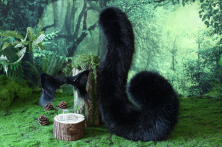 Realistic faux fur cat ears and tail black kitten ears and tail butt plug kittenplay anime cosplay fox ears and tail wolf ear and tail kemonomimi therian