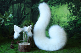 Realistic faux fur cat ears and tail white kitten ears and tail butt plug kittenplay anime cosplay fox ears and tail therian wolf ear and tail kemonomimi