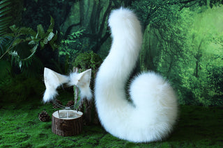 Realistic faux fur cat ears and tail white kitten ears and tail butt plug kittenplay anime cosplay fox ears and tail therian wolf ear and tail kemonomimi