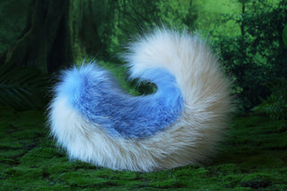 Blue beige faux fur shepherd dog tail and ear set Shiba Inu dog ear and tail anime cosplay therian puppy ear and tail puppy girl kemonomimi