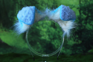 Blue beige faux fur shepherd dog tail and ear set Shiba Inu dog ear and tail anime cosplay therian puppy ear and tail puppy girl kemonomimi
