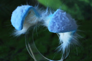 Blue beige faux fur shepherd dog tail and ear set Shiba Inu dog ear and tail anime cosplay therian puppy ear and tail puppy girl kemonomimi