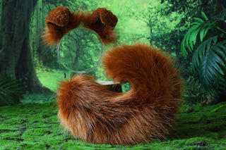 Brown faux fur shepherd dog tail and ear set Shiba Inu dog ear and tail anime cosplay therian puppy ear and tail puppy girl kemonomimi