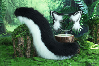 black white faux fur fox ear and tail butt plug furry fox kemonomimi wolf tail and ear wolf therian kittenplay cat ear headband petplay anime cosplay