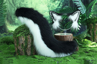 black white faux fur fox ear and tail butt plug furry fox kemonomimi wolf tail and ear wolf therian kittenplay cat ear headband petplay anime cosplay