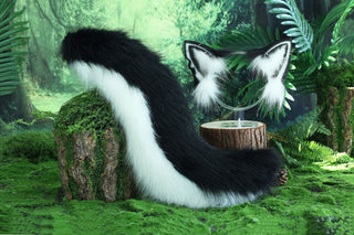 black white faux fur fox ear and tail butt plug furry fox kemonomimi wolf tail and ear wolf therian kittenplay cat ear headband petplay anime cosplay